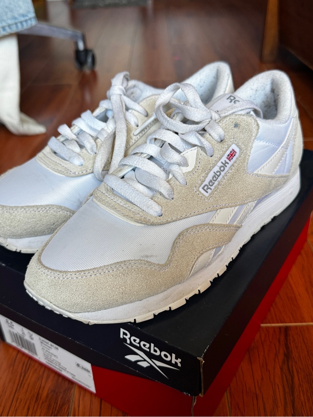 Reebok Women's  White and Tan Suede-Trim Sneakers
